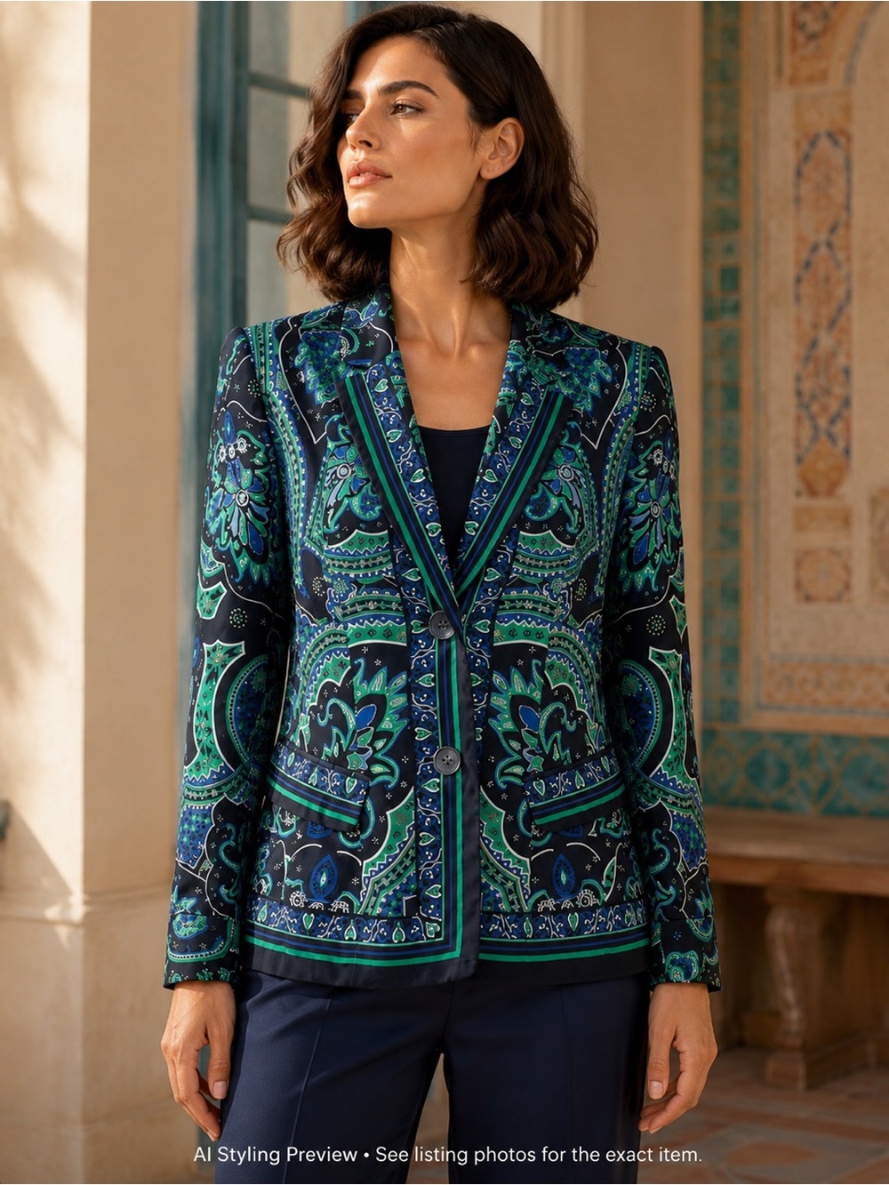 Gerry Weber Vintage 90s Paisley Blazer Blue Green Art to Wear Maximalist L